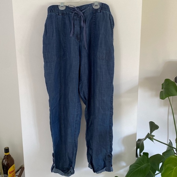 LANDS END mid-rise straight leg lyocell jogger chambray denim jean look 4 - Picture 1 of 4